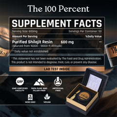 The 100 Percent Himalayan Shilajit serving scoop illustrating 600mg portions.