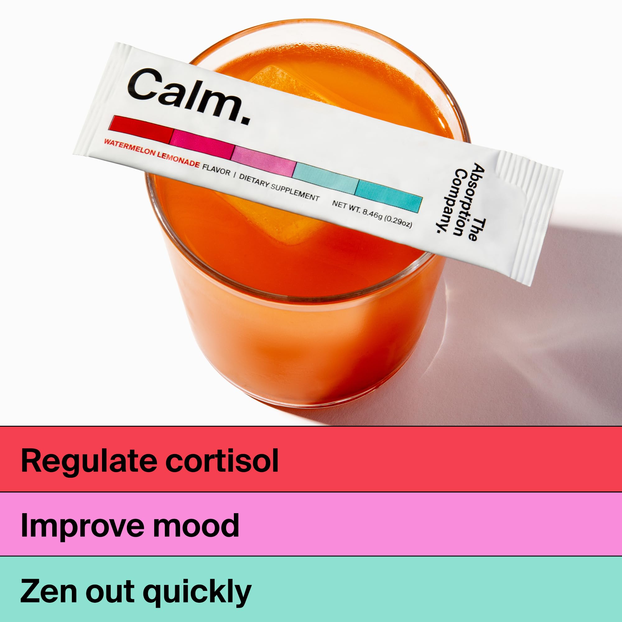 Calm Drink Mix glass with ice highlights refreshing flavor experience