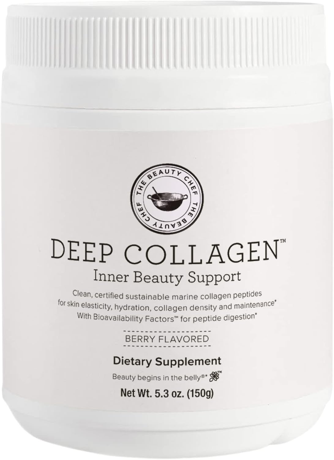 The Beauty Chef Deep Marine Collagen bottle highlighting berry flavor and skin hydration