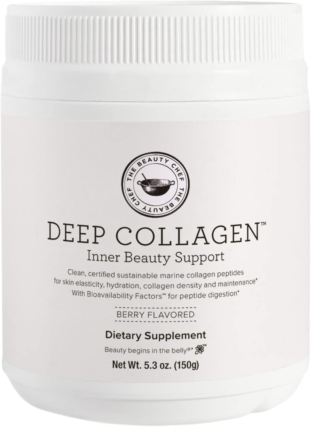The Beauty Chef Deep Marine Collagen bottle highlighting berry flavor and skin hydration