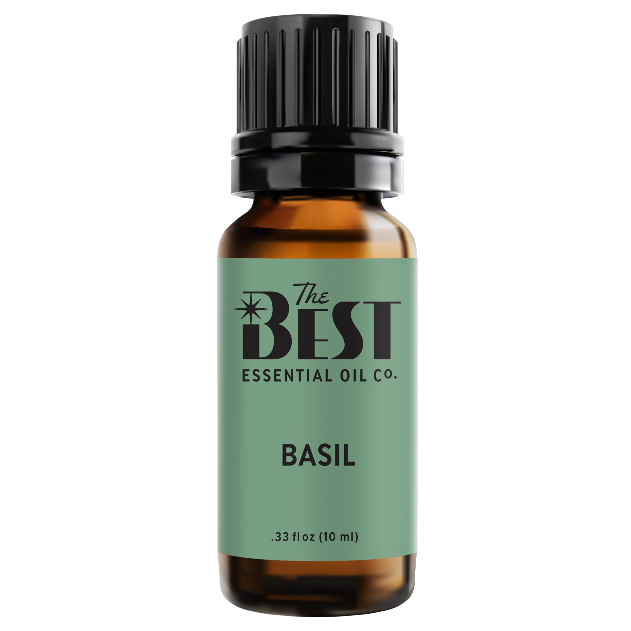 The Best Essential Oil Co Basil oil bottle for aromatherapy and focus.