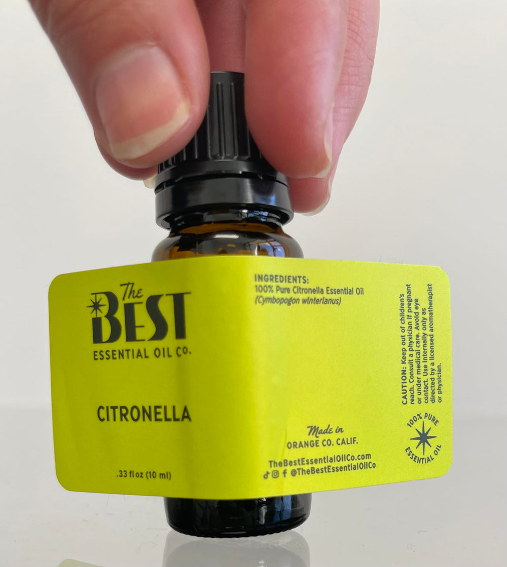 The Best Essential Oil Co citronella premium oil highlights fragrance and mood.