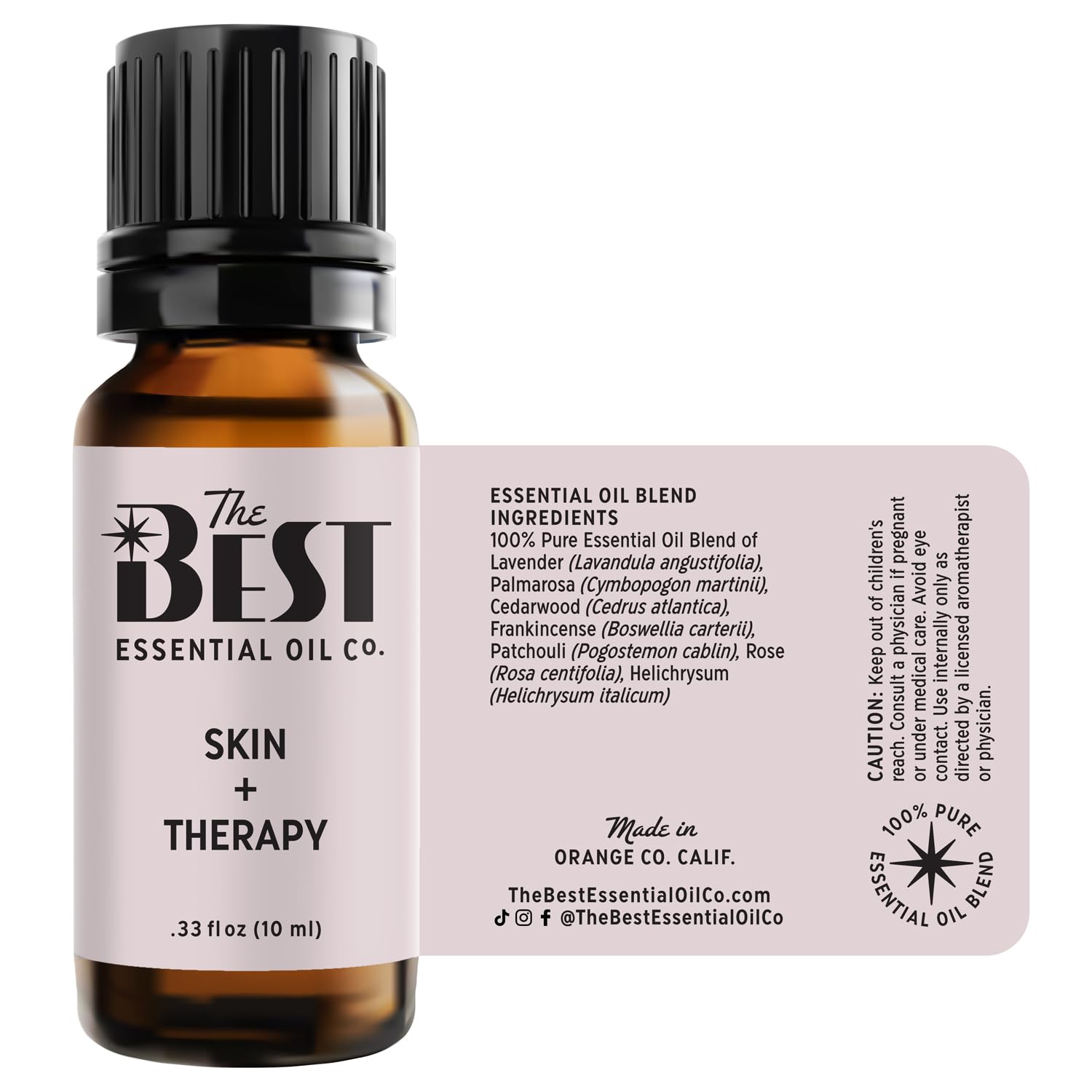 The Best Essential Oil Co Skin + Therapy closeup highlights natural ingredients.