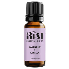 The Best Essential Oil Co lavender-vanilla bottle releasing a calming aroma for relaxation.