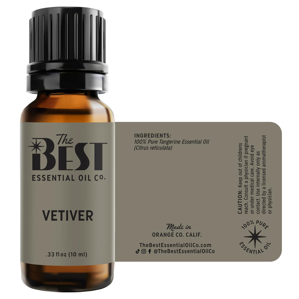 The Best Essential Oil Co Premium Vetiver bottle packaging shows care.