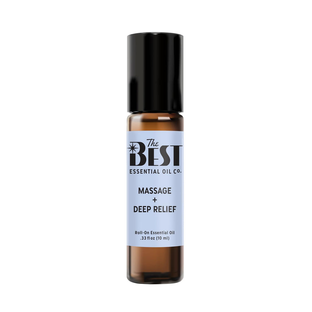 The Best Essential Oil Co roll-on bottle close-up for easy on-the-go relief.