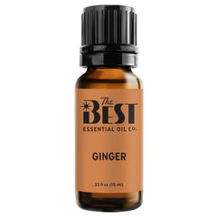The Best Ginger Essential Oil bottle close-up highlights premium aroma.