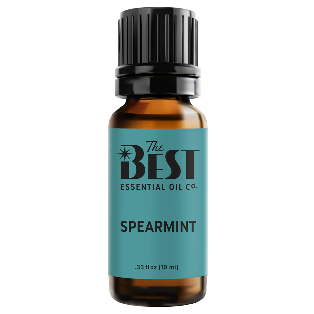 The Best Spearmint Oil bottle pour showcases purity for quick aroma release.