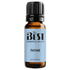 The Best Thyme essential oil bottle closeup showing pure, premium quality for aromatherapy.
