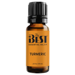 The Best Turmeric Essential Oil bottle pour; warm aroma for aromatherapy and skincare.