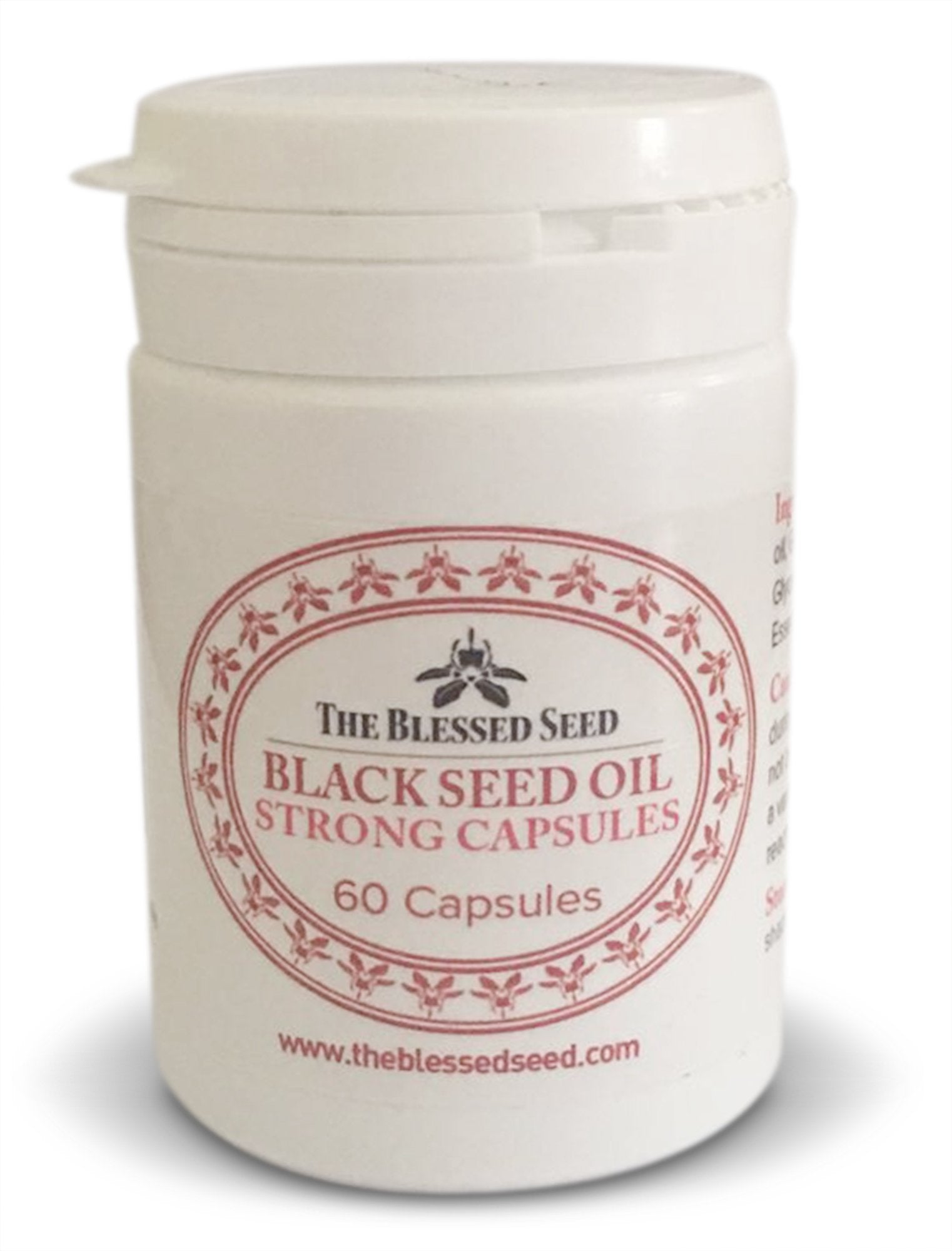The Blessed Seed strong black seed oil capsules bottle for on-the-go daily use.
