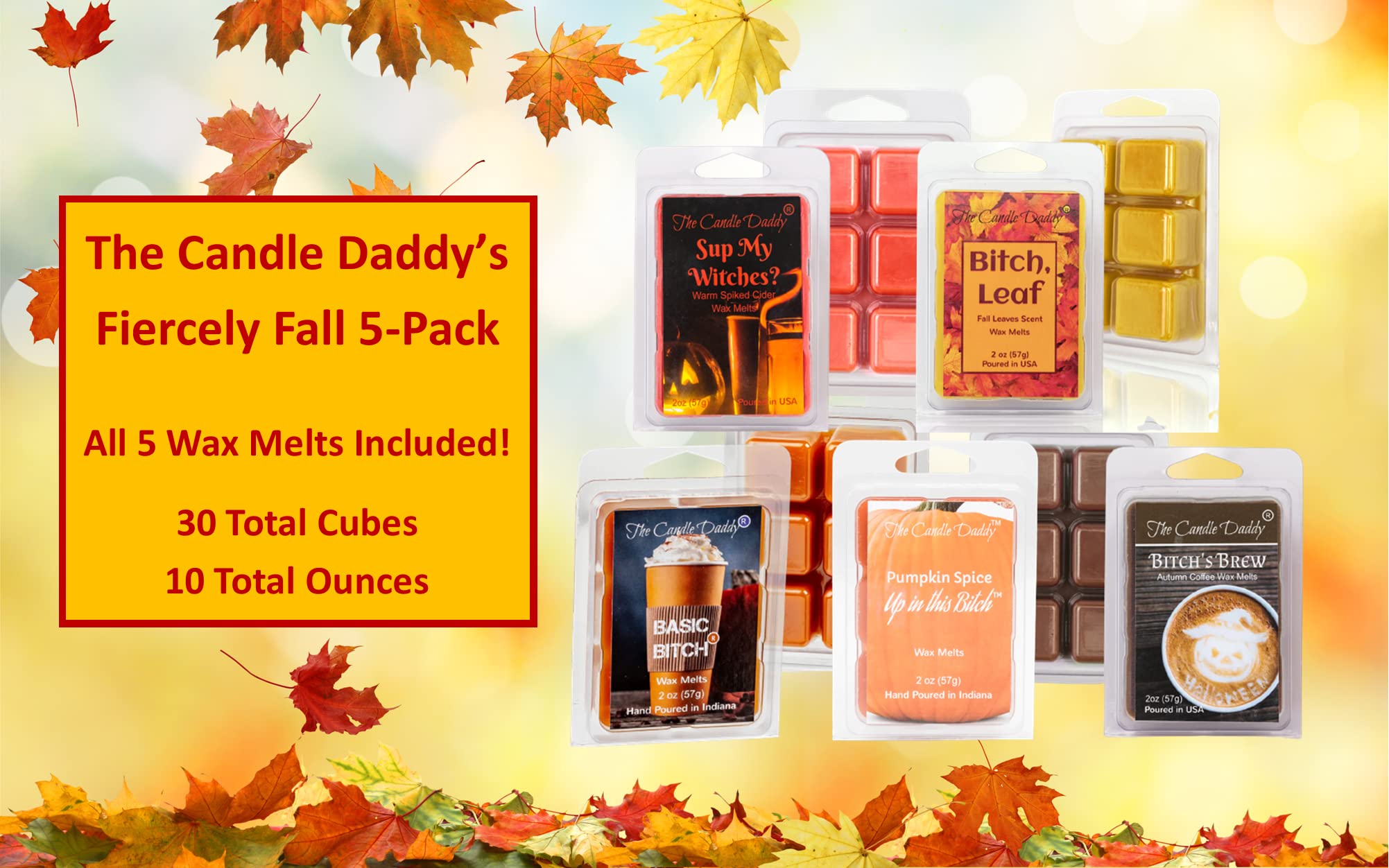 The Candle Daddy Fiercely Fall 5 Pack group shot showing all five scents.
