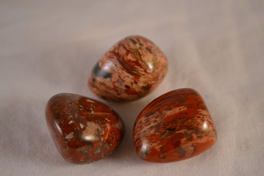 The Chrysalis Stone Brecciated Jasper close-up highlighting color variation for meditation.