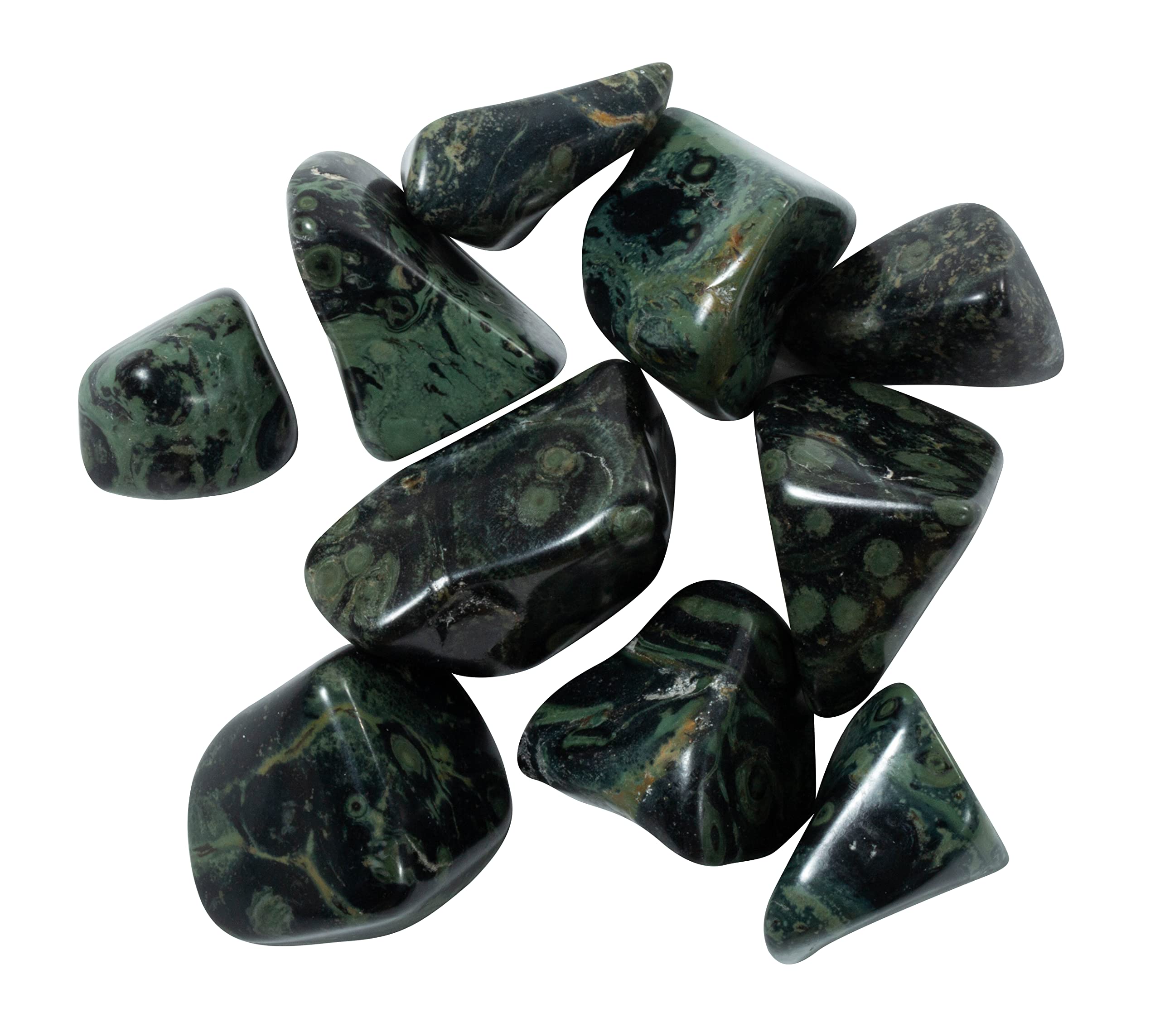 The Chrysalis Stone Kambaba Jasper tumbled stones with green and black swirls for meditation