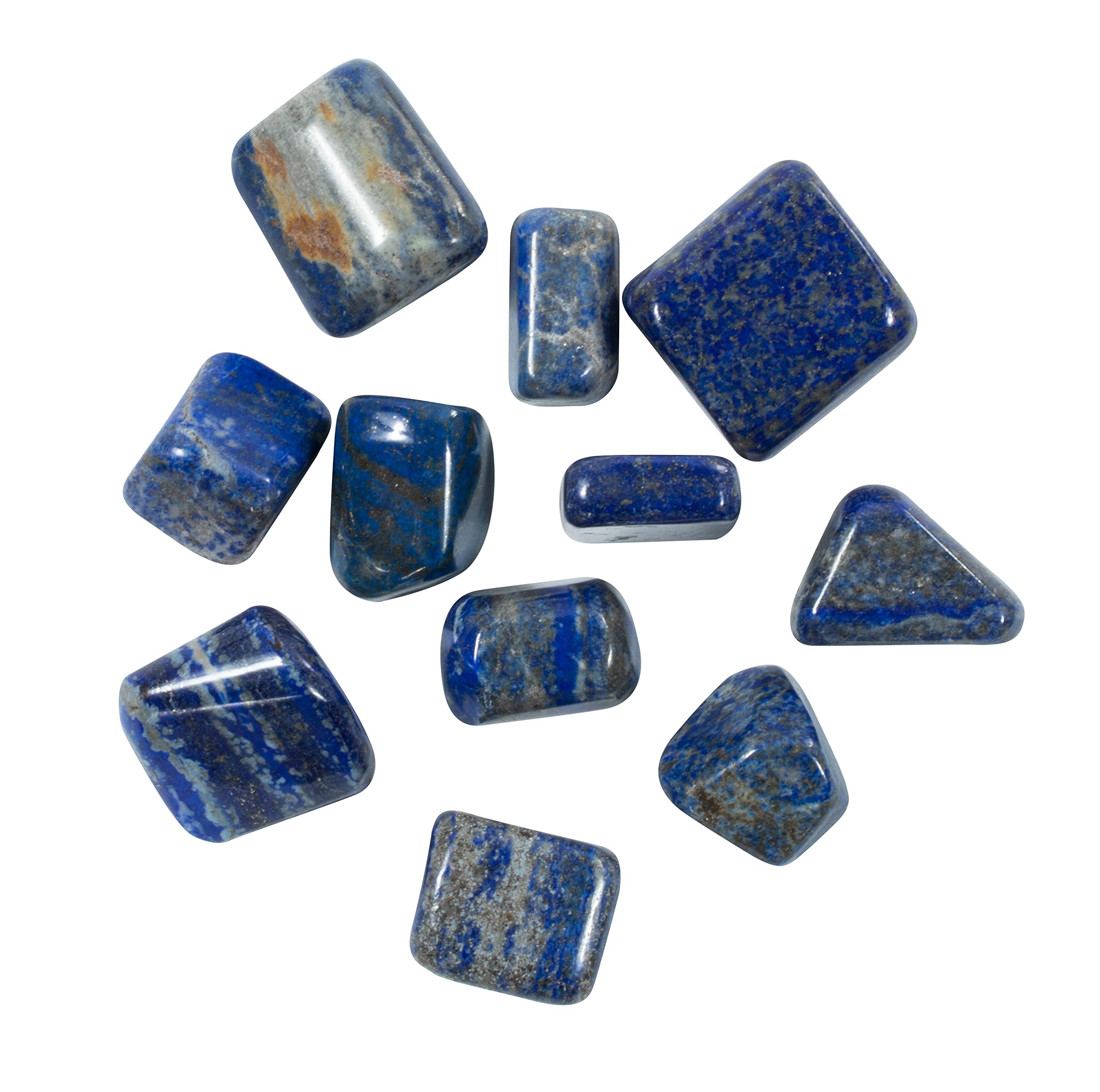 The Chrysalis Stone lapis lazuli tumbled stone in hand for scale and tactile feel.