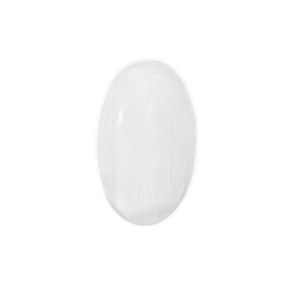 The Chrysalis Stone selenite palm stone for meditation and energy cleansing.