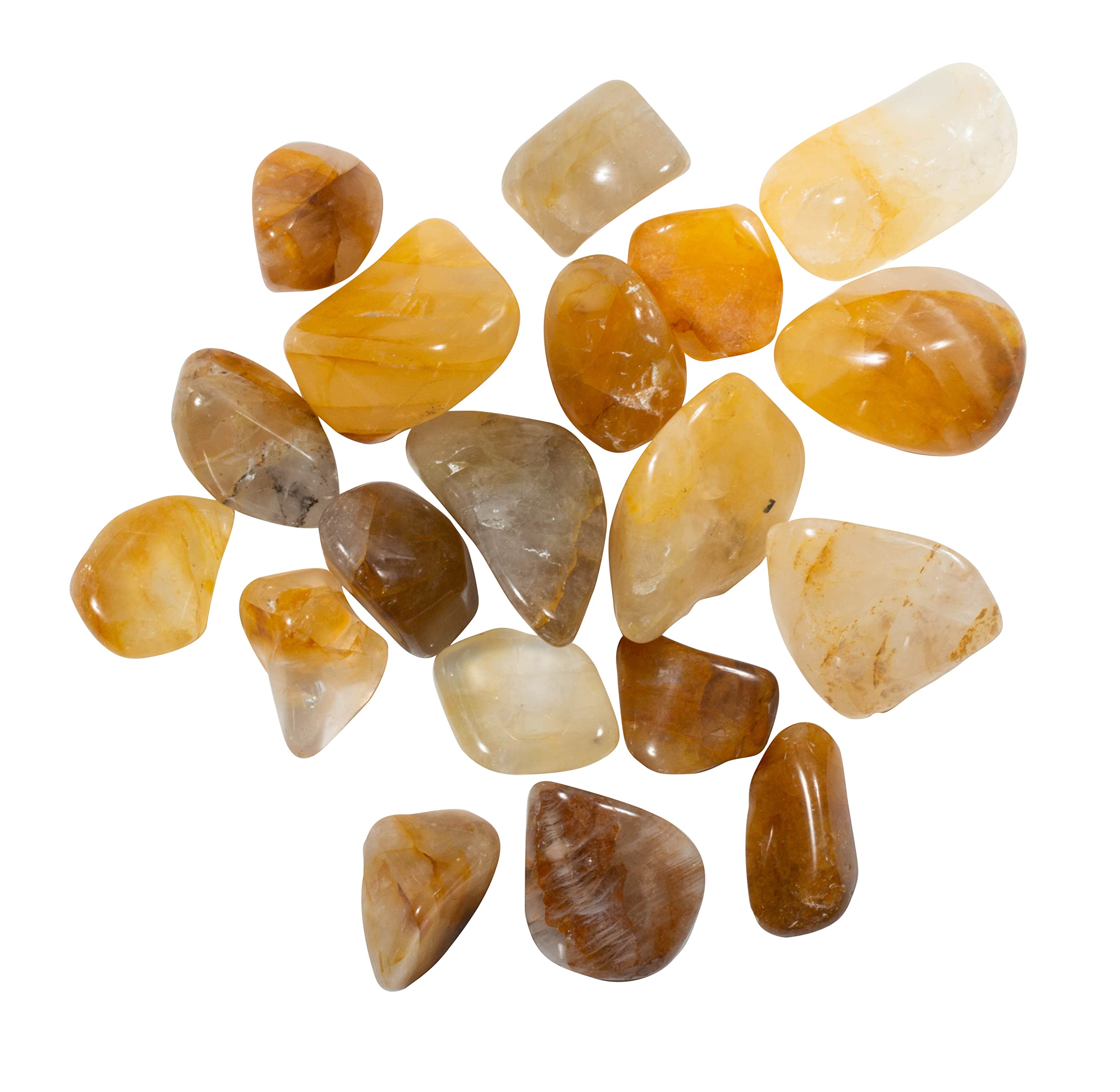 The Chrysalis Stone tumbled yellow hematoid quartz close-up for chakra balancing.
