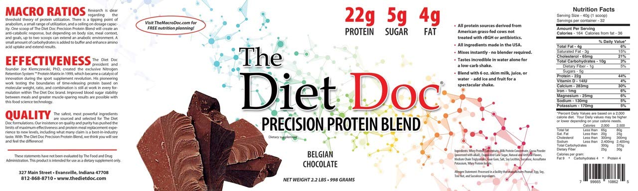 The Diet Doc protein powder scoop with Belgian Chocolate for a smooth shake