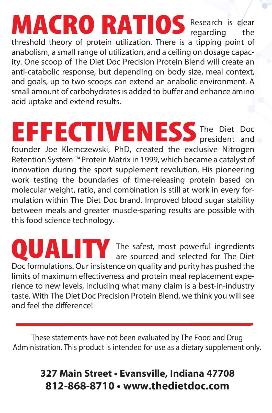 The Diet Doc Precision Protein Blend USA-made label close-up