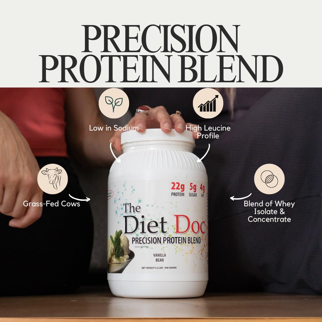 The Diet Doc Precision Protein Blend vanilla flavor in a glass