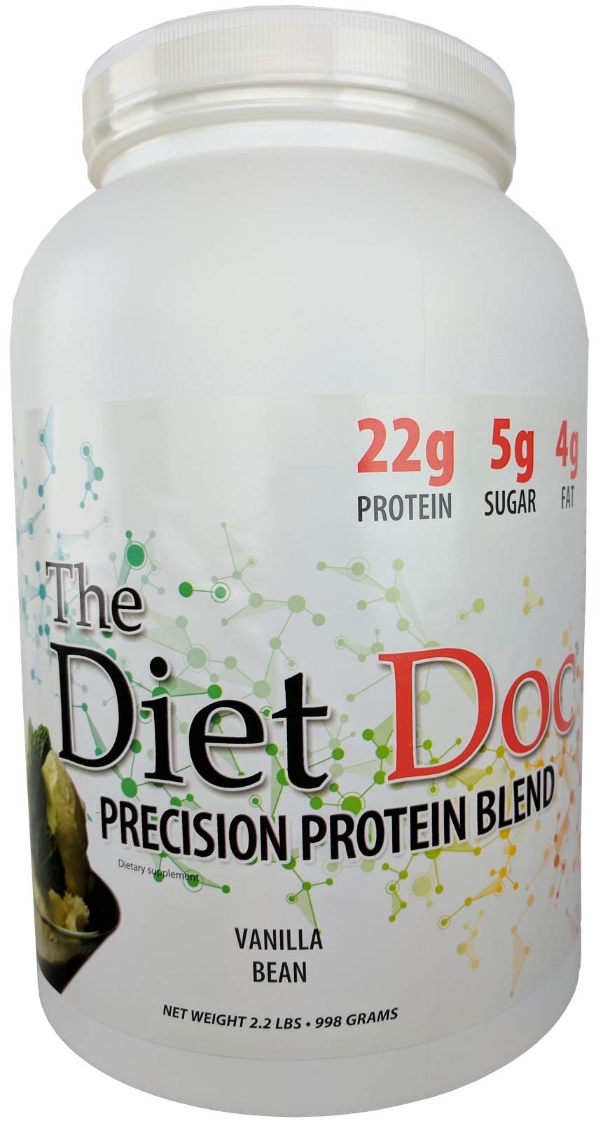 The Diet Doc Precision Protein Blend vanilla tub for post-workout recovery