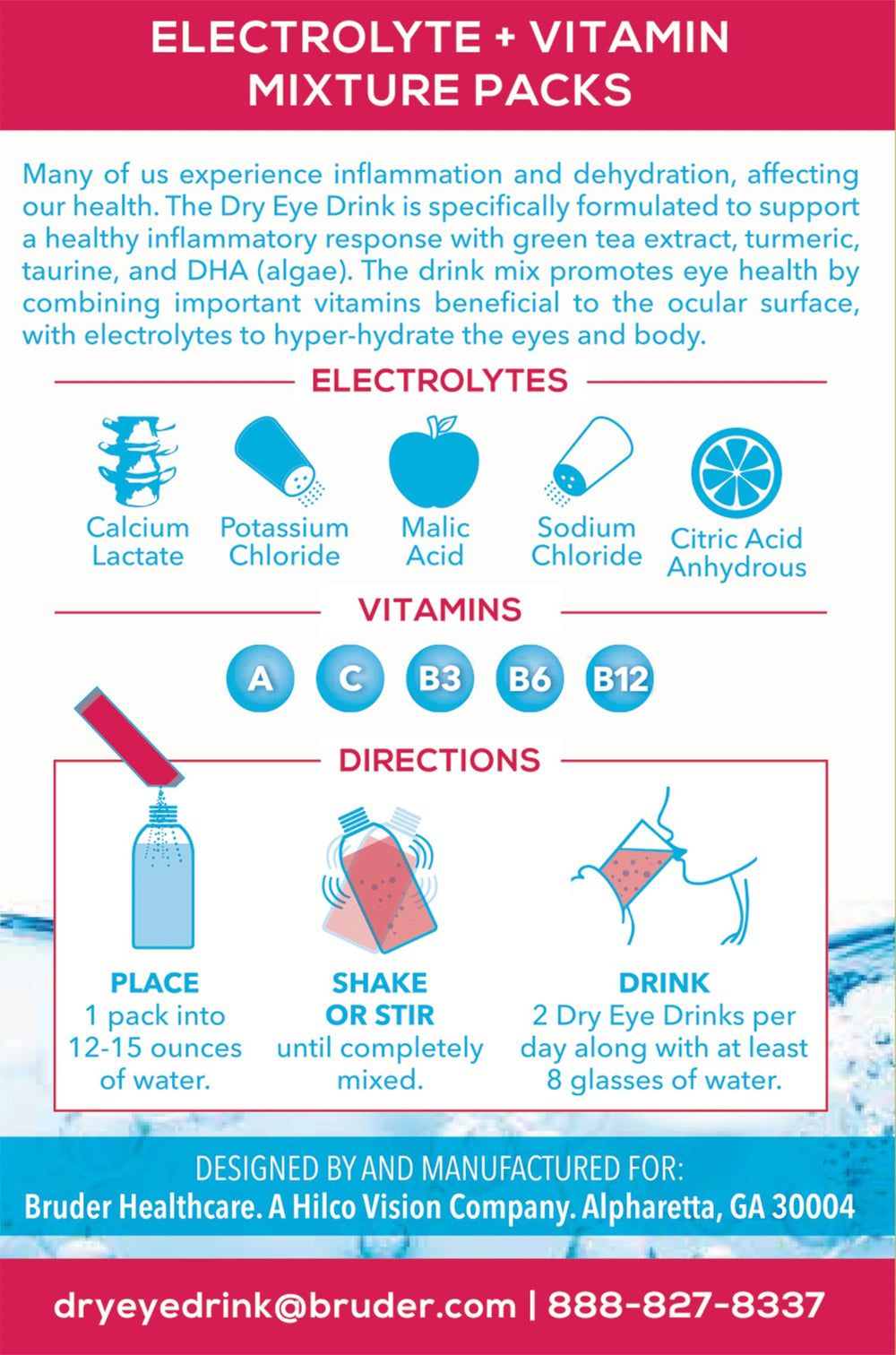 Closeup of The Dry Eye Drink powder dissolving quickly