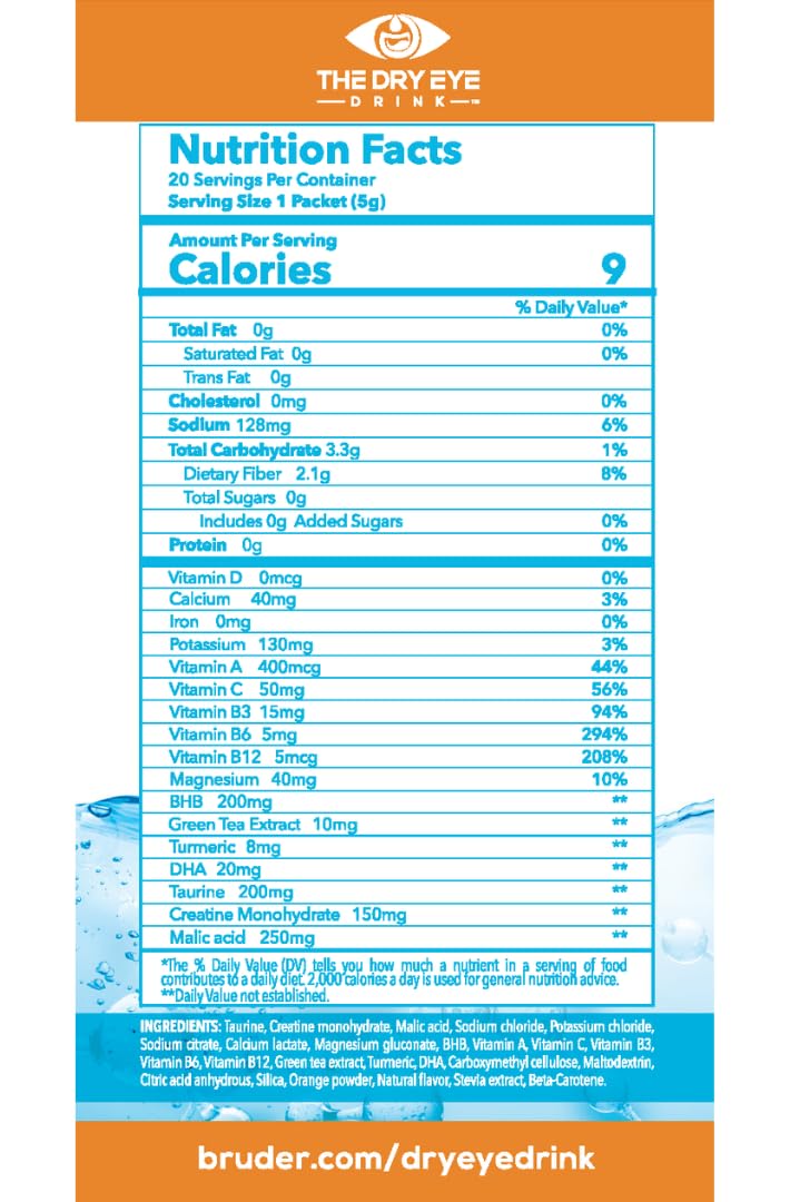 The Dry Eye Drink orange packet travel bottle shows on-the-go hydration.