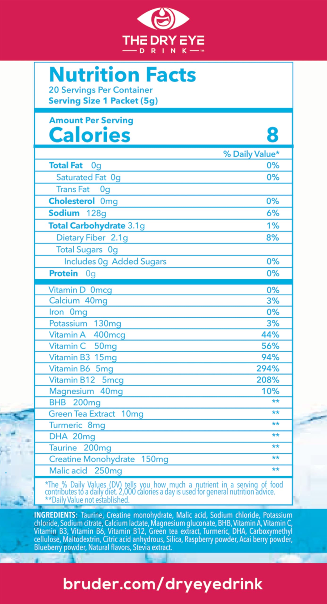 The Dry Eye Drink packaging box for on the go refreshment