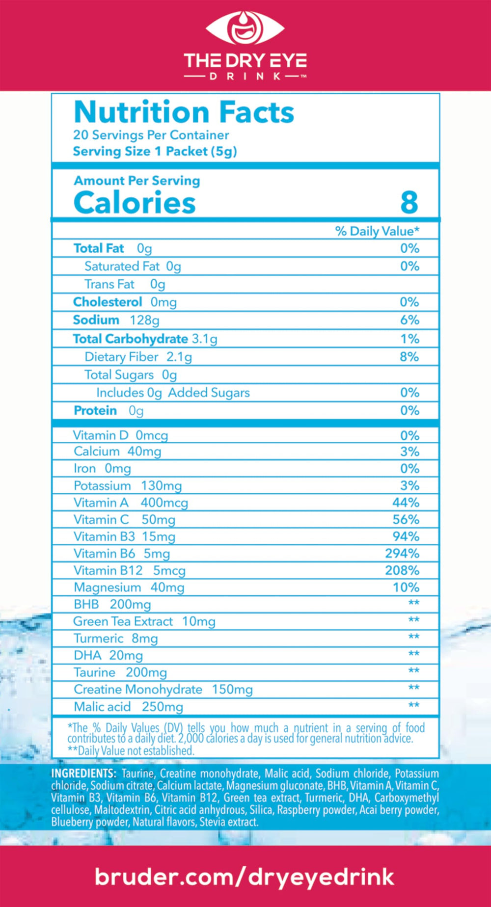 The Dry Eye Drink packaging box for on the go refreshment