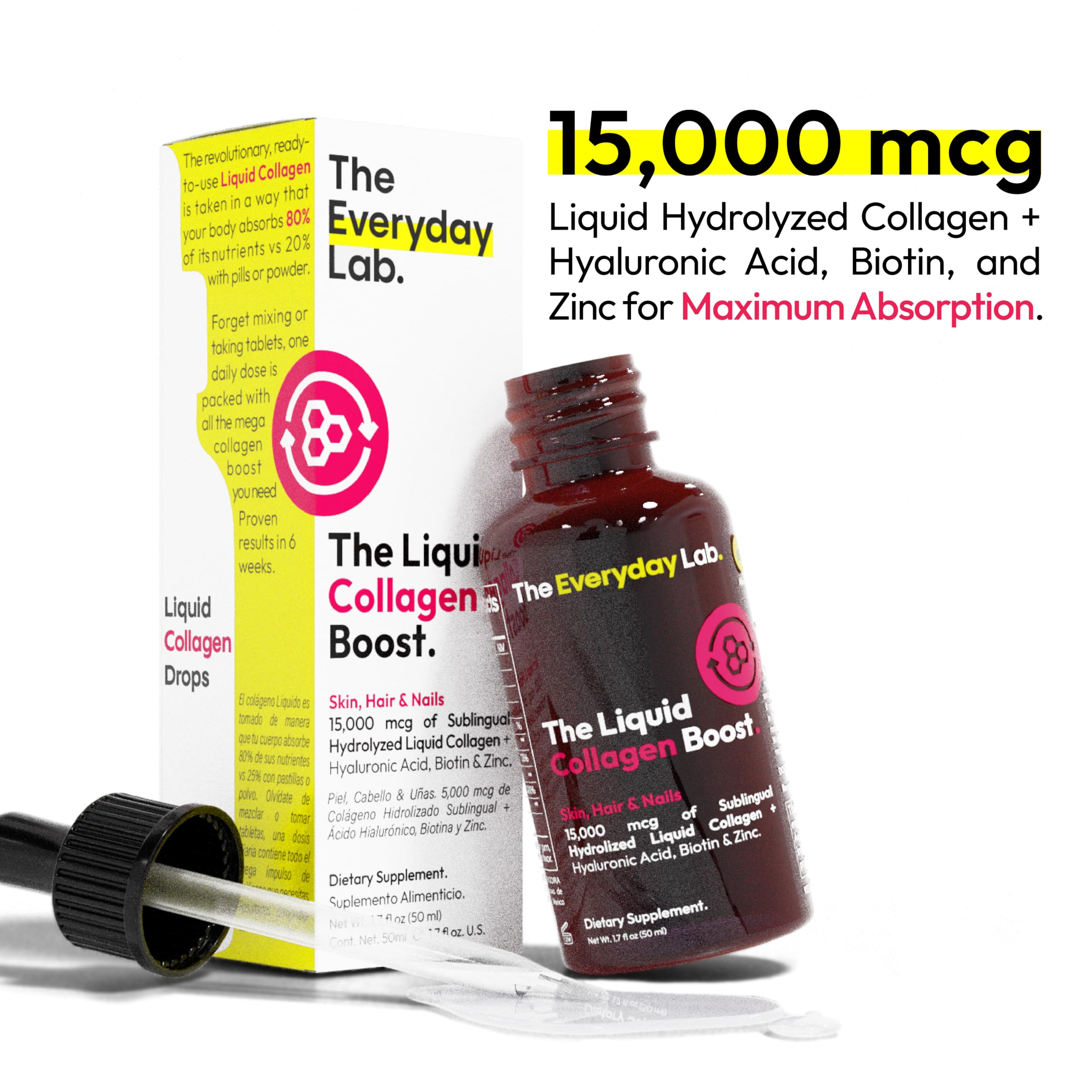 The Everyday Lab liposomal collagen drops shown with mirror-ready skincare routine