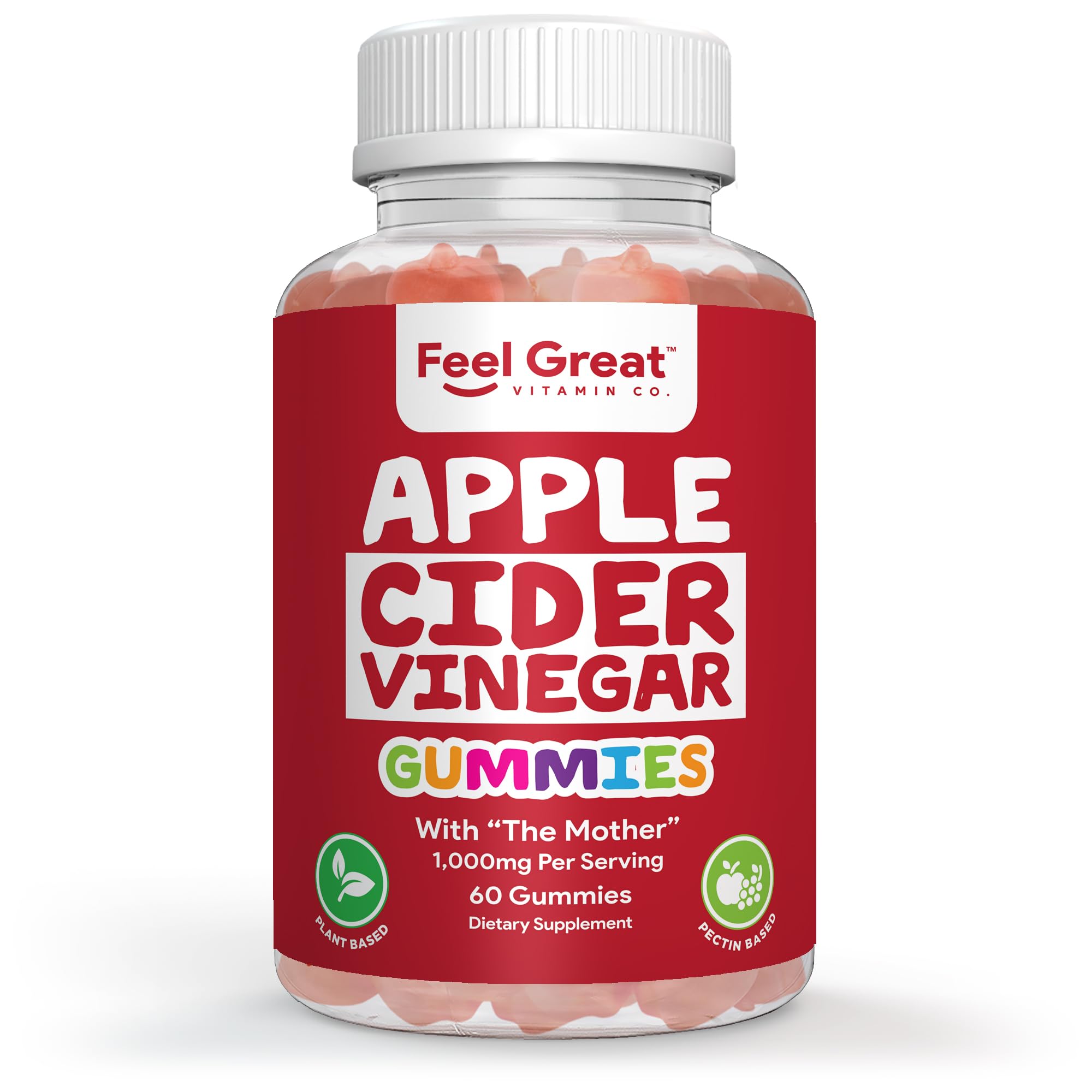 The Feel Great Vitamins ACV Gummies bottle front view for easy daily use