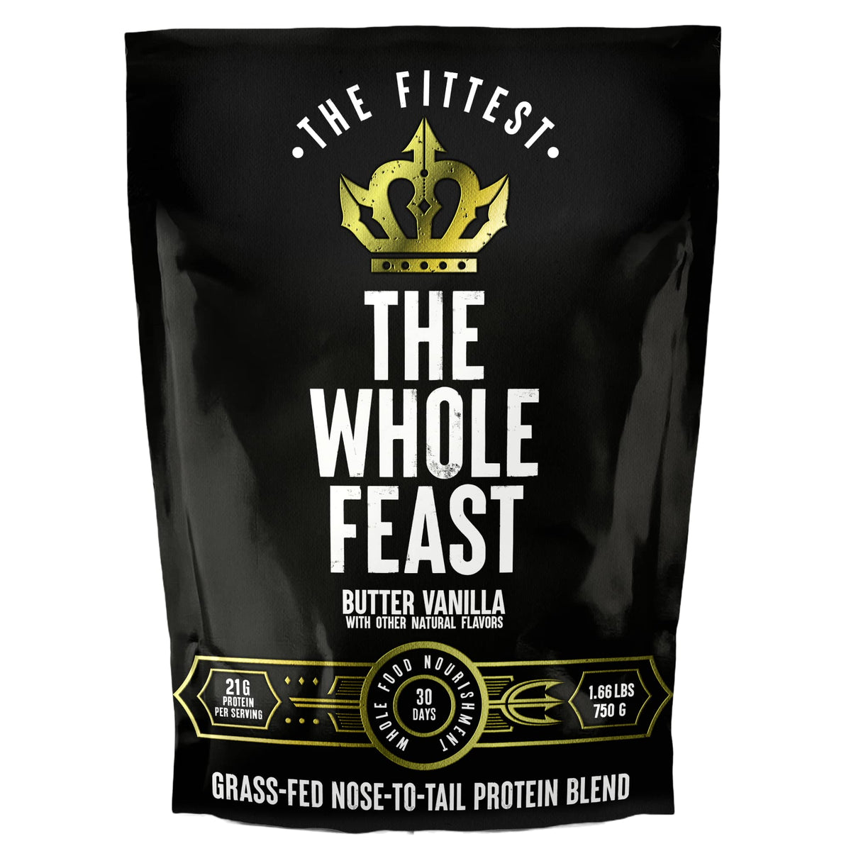 The Fittest Ever Whole Feast beef protein bottle with butter vanilla flavor for post-workout fueling