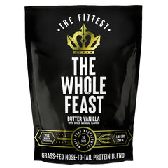 The Fittest Ever Whole Feast beef protein bottle with butter vanilla flavor for post-workout fueling