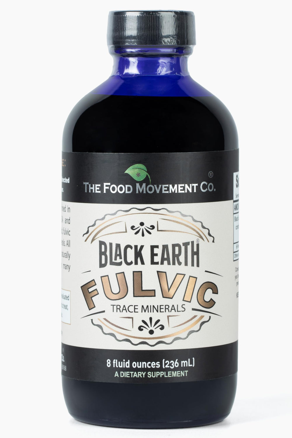 THE FOOD MOVEMENT CO. Black Earth Fulvic Acid bottle supports daily wellness and energy.