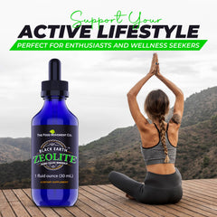 THE FOOD MOVEMENT CO. Black Earth Zeolite label shot conveys purity and tested quality.