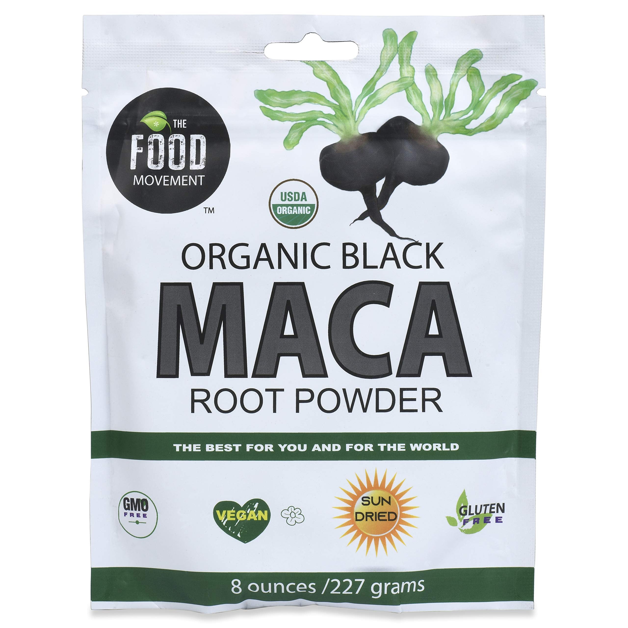 The Food Movement Co. Black Maca powder bottle supports daily energy and balance.