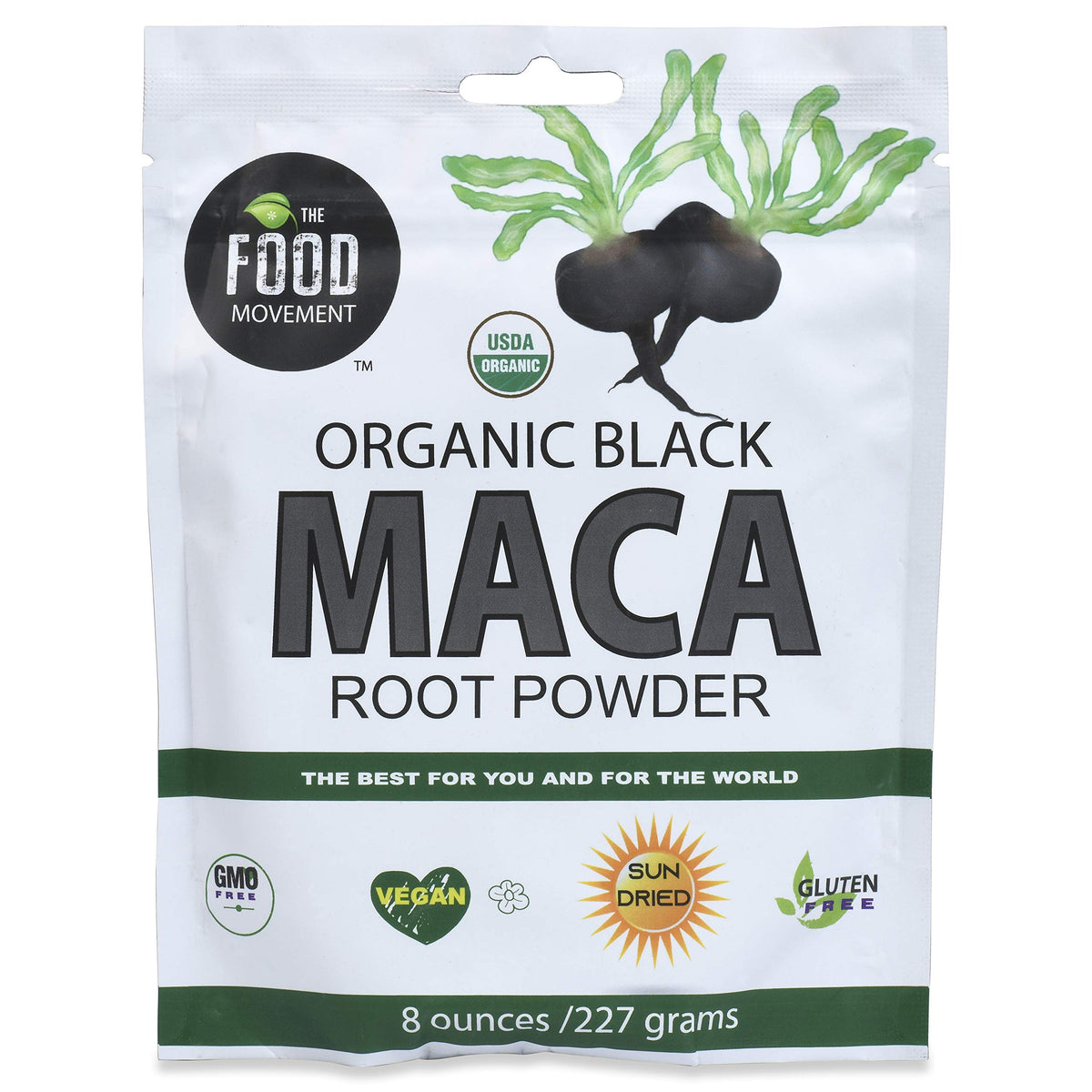The Food Movement Co. Black Maca powder bottle supports daily energy and balance.