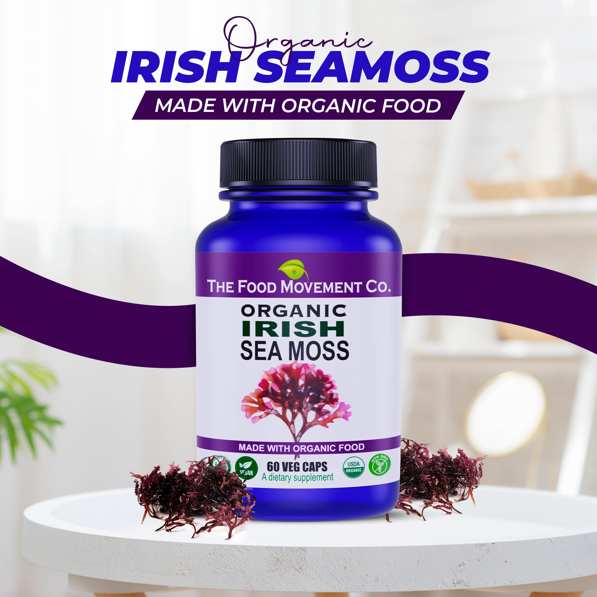 Eco-friendly packaging of The Food Movement Co sea moss product.