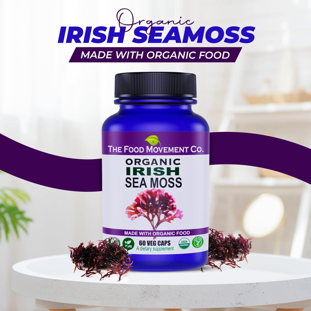 Eco-friendly packaging of The Food Movement Co sea moss product.