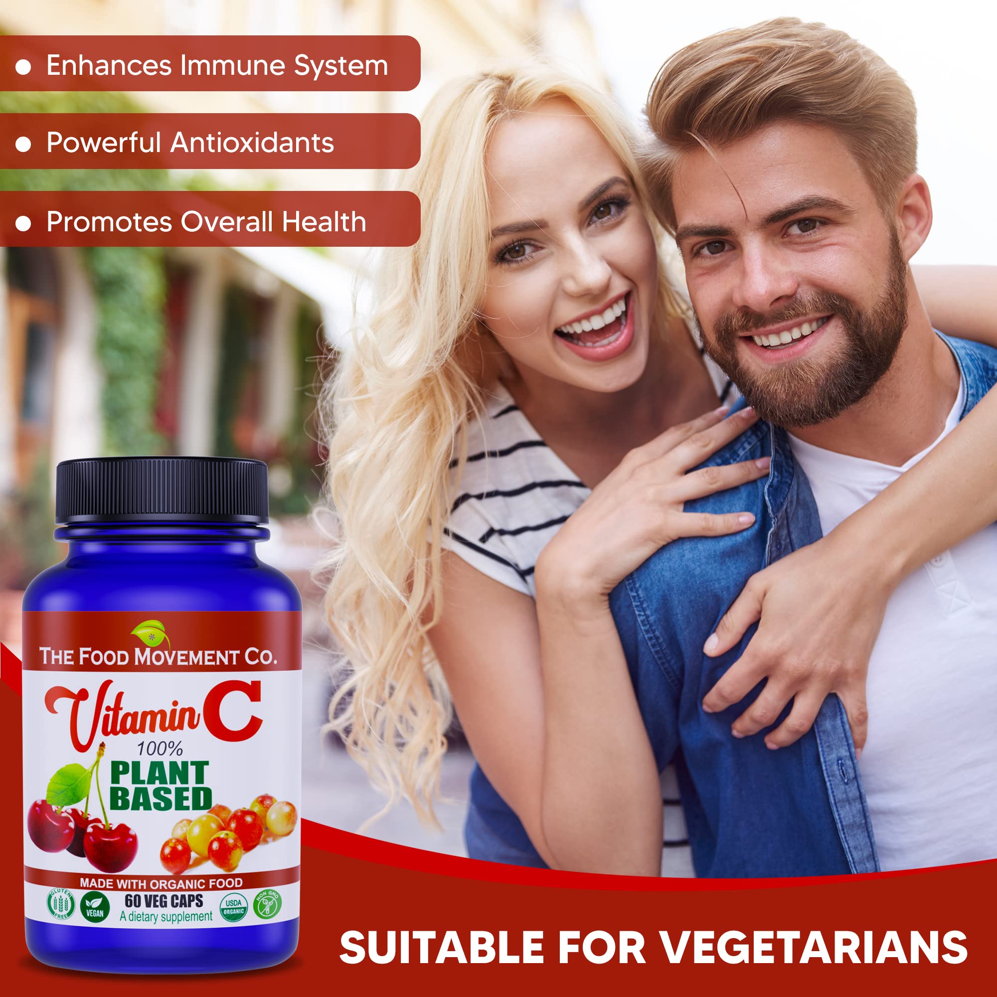 Gluten-free seal on The Food Movement Co Vitamin C bottle