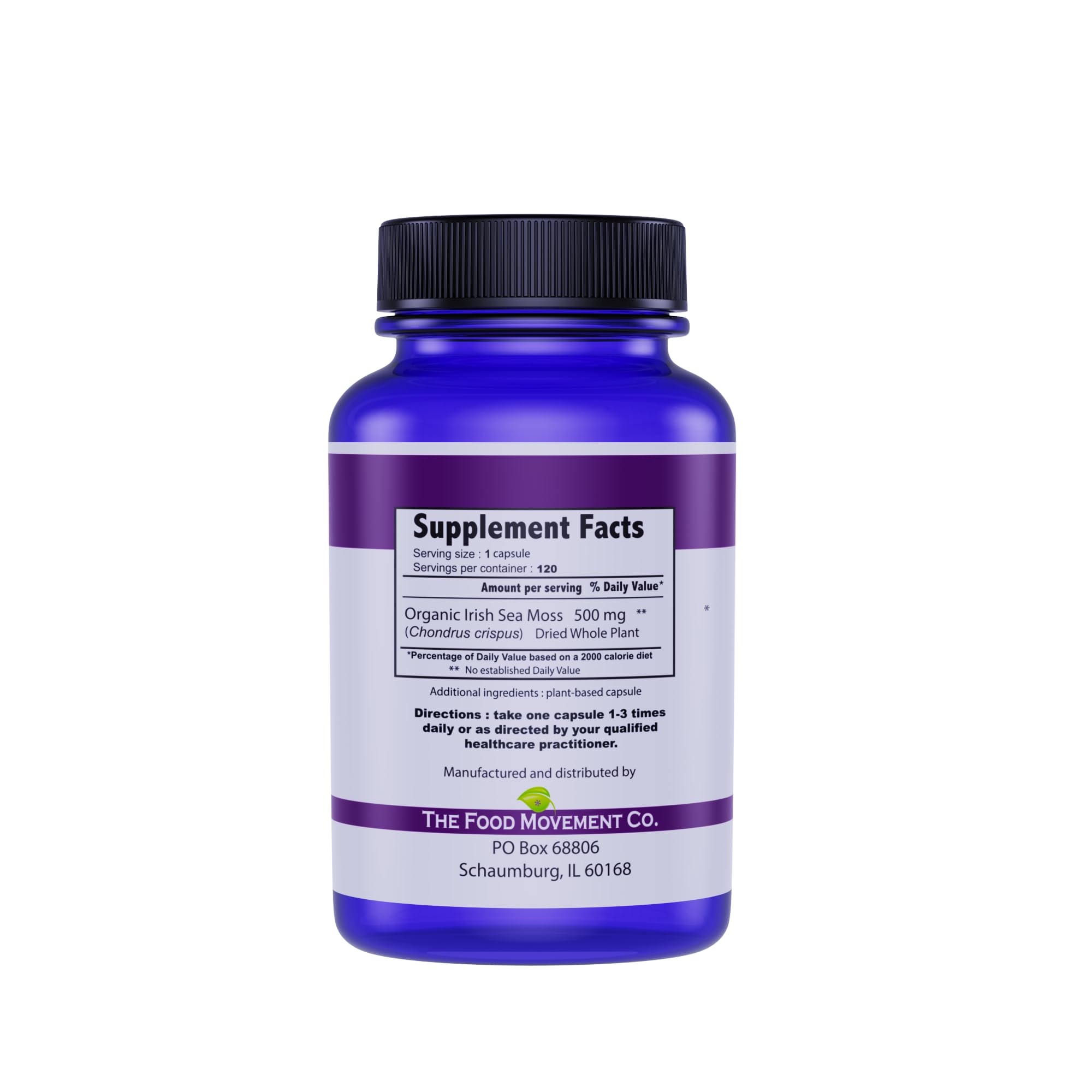 The Food Movement Co Irish Sea Moss capsules 120-count for daily wellness.