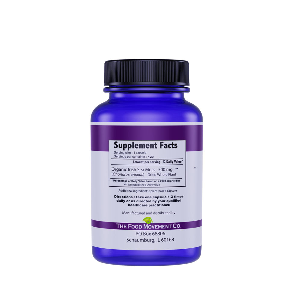 The Food Movement Co Irish Sea Moss capsules 120-count for daily wellness.
