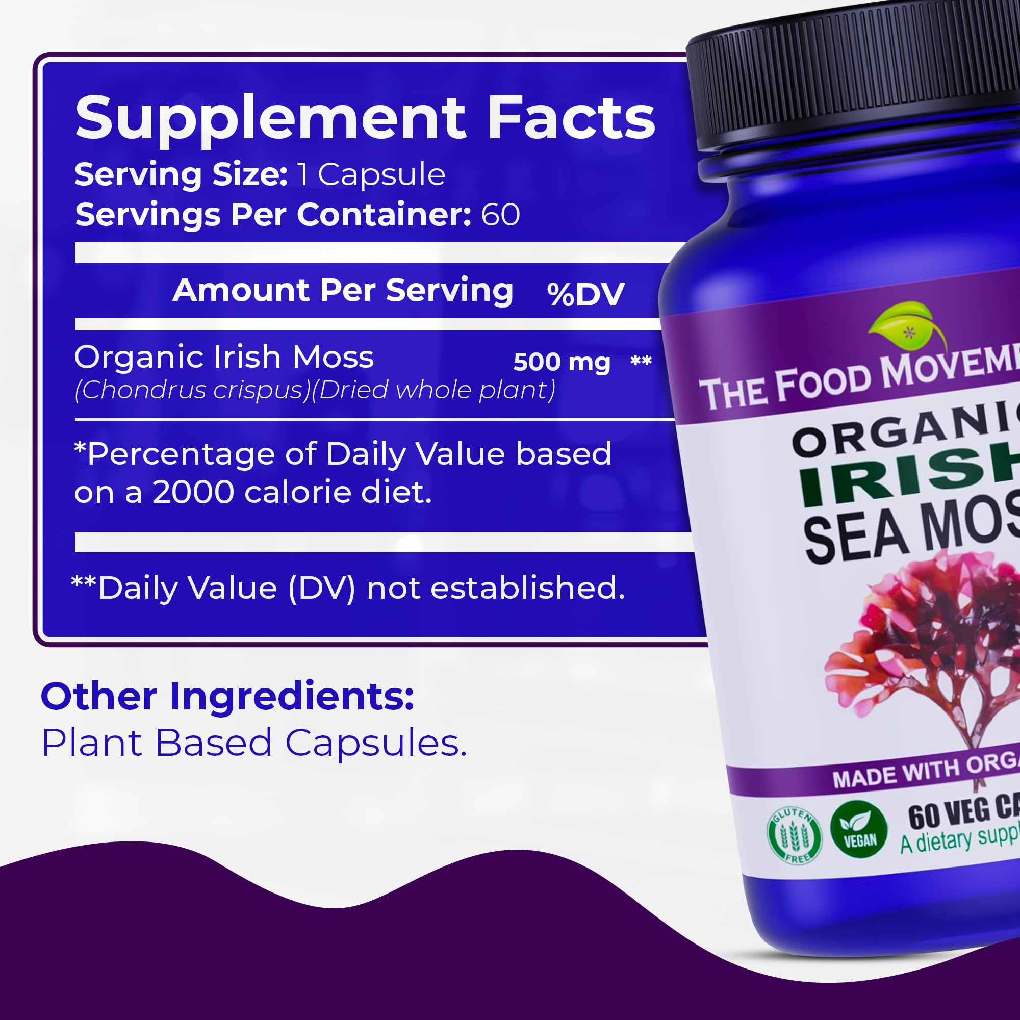 The Food Movement Co Irish Sea Moss capsules ready for daily use.