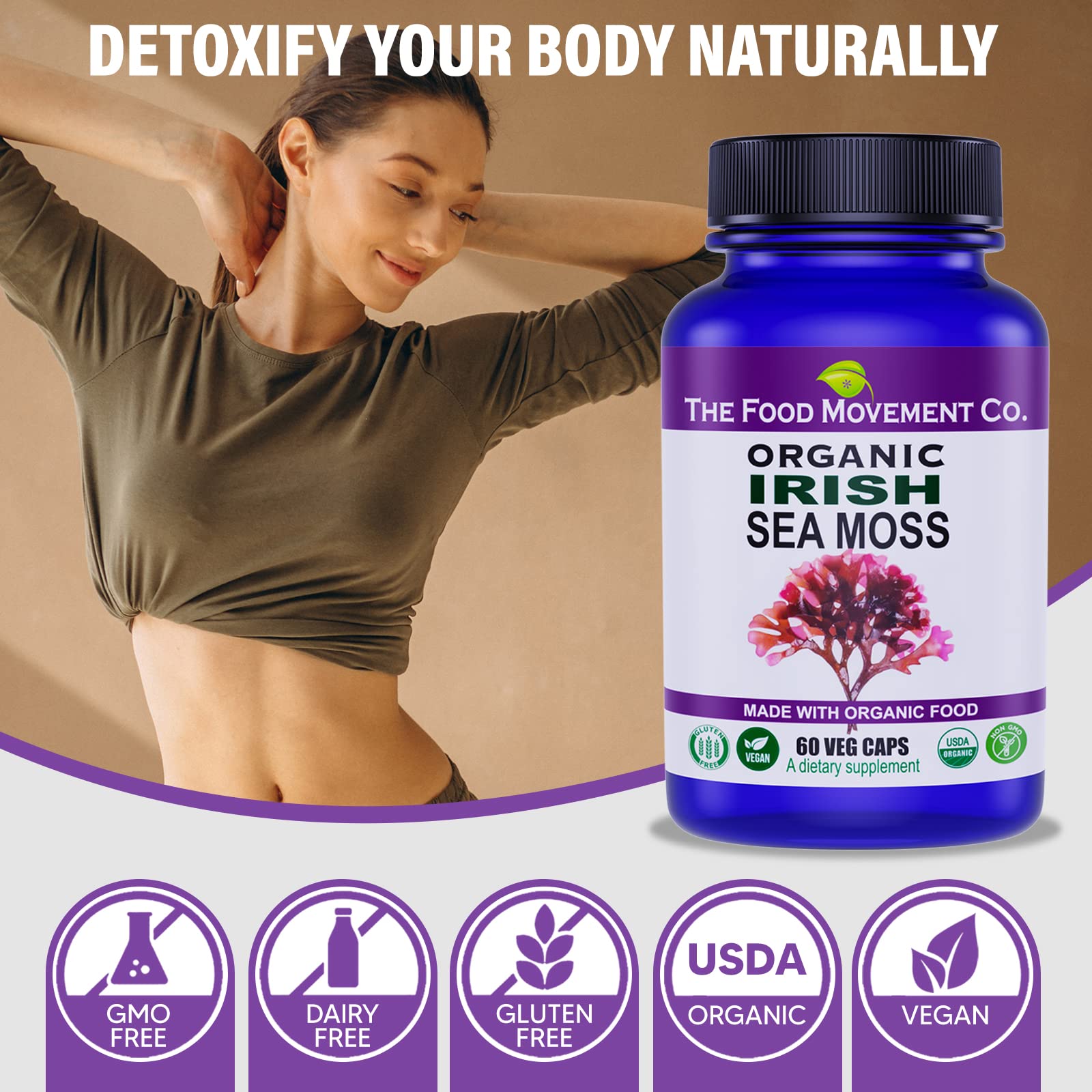 The Food Movement Co Irish Sea Moss lab-tested purity assurance for quality.
