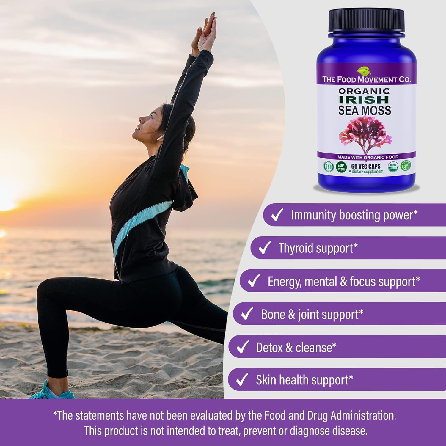 The Food Movement Co Irish Sea Moss non-GMO and gluten-free formulation.