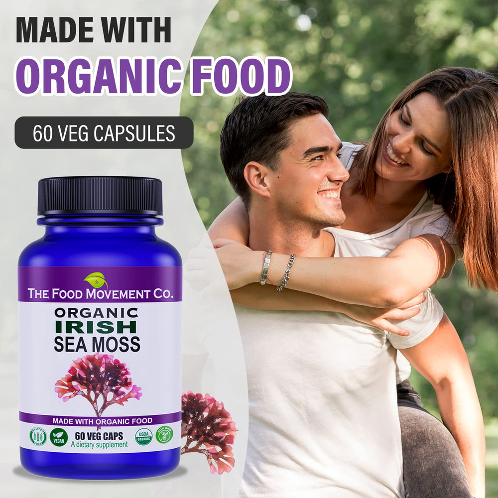 The Food Movement Co Irish Sea Moss vegan-friendly supplement for plant-based diets.