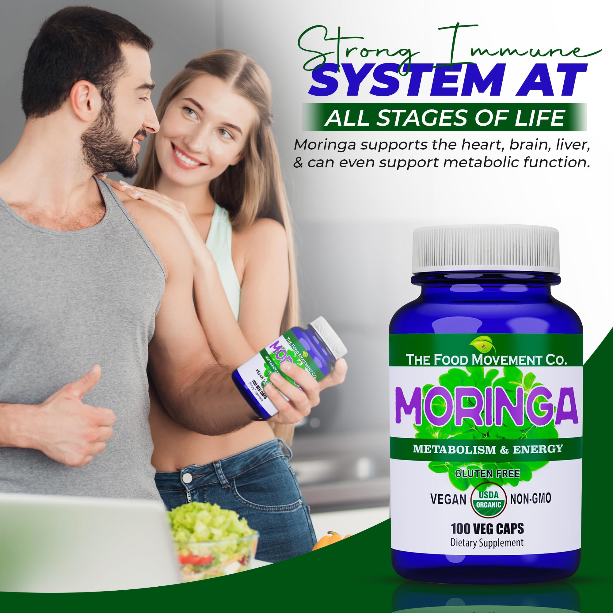 The Food Movement Co Non-GMO moringa capsules for whole family wellness