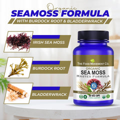 The Food Movement Co. Sea Moss Master Formula packaging communicates an eco-conscious design.