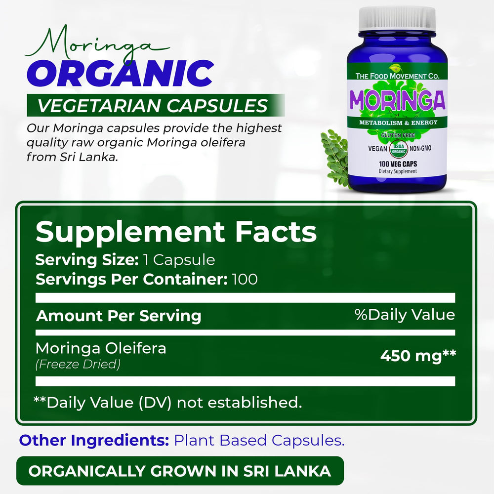 The Food Movement Co Vegan moringa capsules for daily vitality