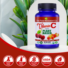 The Food Movement Co Vitamin C capsules closeup highlighting plant-based source